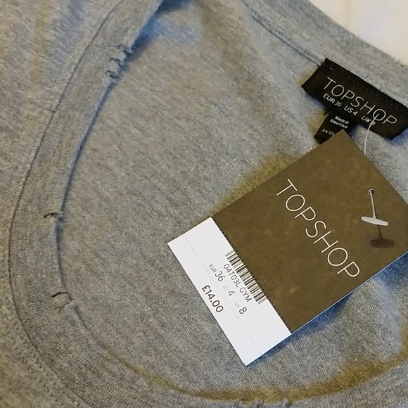 Topshop Grey Distressed Tee - Picture 3 of 7